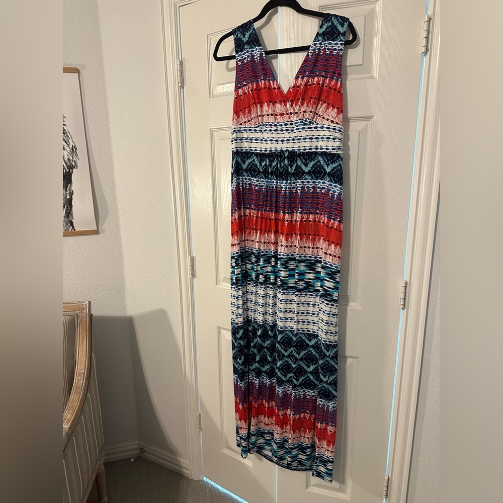 Ann Taylor Red, Blue & White Printed Maxi Dress